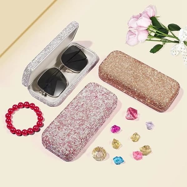 Eyeglass Case, Bling Crystal Rhinestone Sunglasses Holder Hard Shell Protective Large Case Storage Box for Glasses Sunglasses