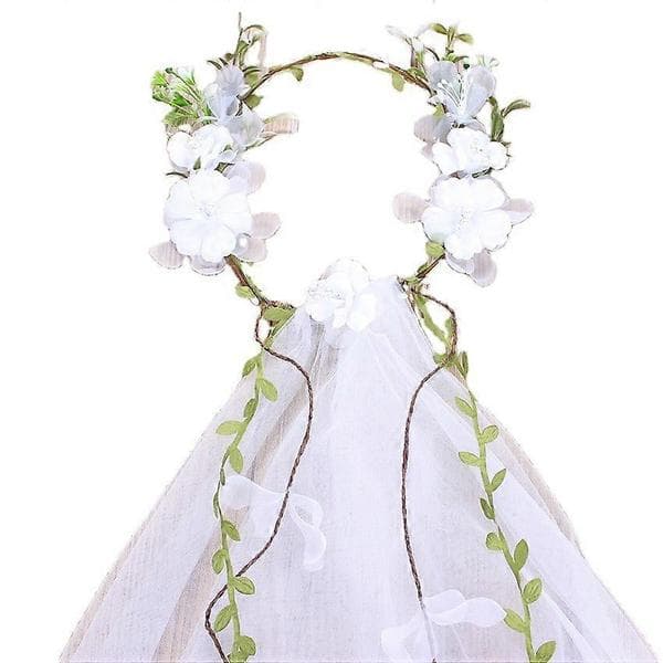 Bröllopsbrudslöja Blommig Girlangslöja Boho Blomsterkrans Möhippeslöja Vit
