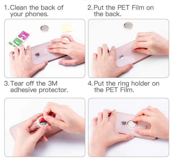 Telefonringholder 360° Roterende Fingergrep for iPhone Samsung Galaxy (Roségull)