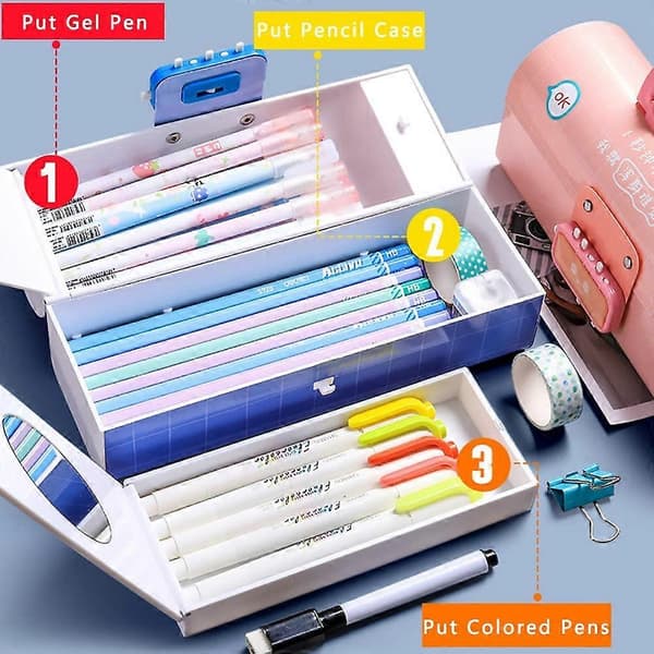 Multifunctional Pencil Box with Double Password Lock, Large Plastic Stationery Case with Combination Lock (Dinosaur Purple)