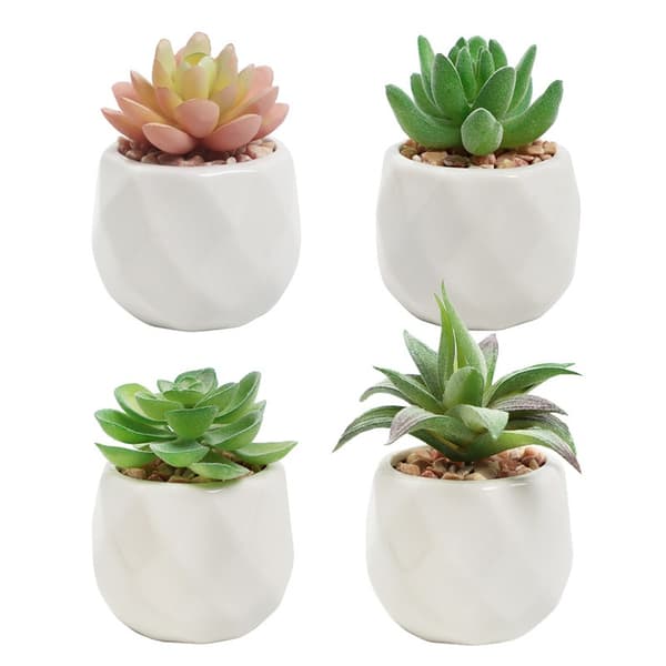 4 stk. Mini Simulerede Sukkulenter i Potter Grønne Planter Stueplanter (PAT11)