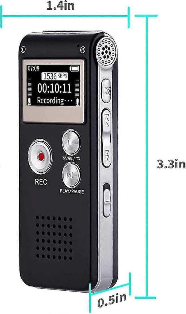 Digital stemmeopptaker 16 GB med avspilling og USB-opplading