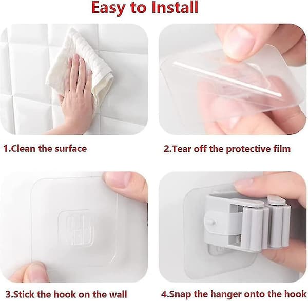 Mopping Holder, Self-Adhesive Wall Mounted Storage Rack Hanger for Bathroom Kitchen Office Wardrobe Garden