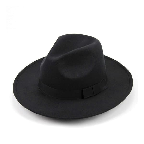 Klassisk Unisex Struktureret Uld Fedora Hat til Mænd og Kvinder (Sort)