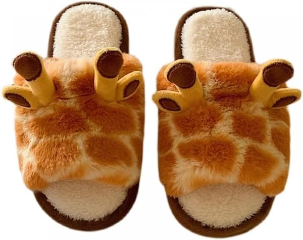 Bomullstofflor med tecknad giraff, vintertofflor för inomhus- och utomhusbruk