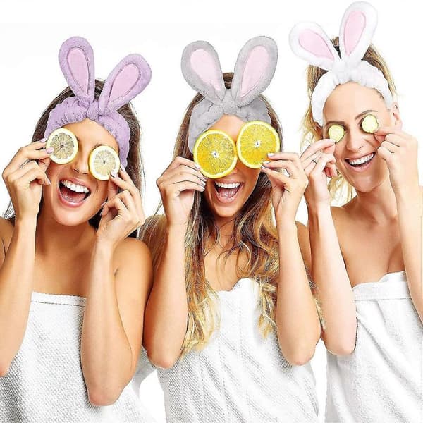 4-pack Easter Makeup Headbands Cute Bunny Ear Spa Headband Coral Fleece