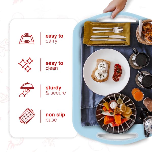 Non-slip serving tray, 2-pack lap tray with grip handles for breakfast in bed, cooking and dinner, dishwasher safe plastic tray, black