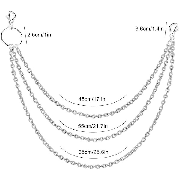 Pocket Chain 3 Layer Hip Chain Hiphop Chain Silver
