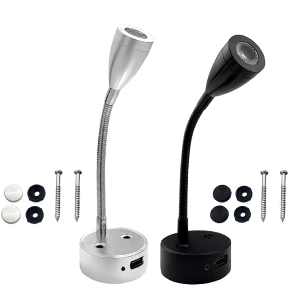 12V Reading Light with USB Charging Port, 1pc RV Interior Lighting Silver