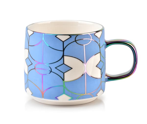 NEO GEO Porcelain Mug 410ml Blue with Geometric Patterns