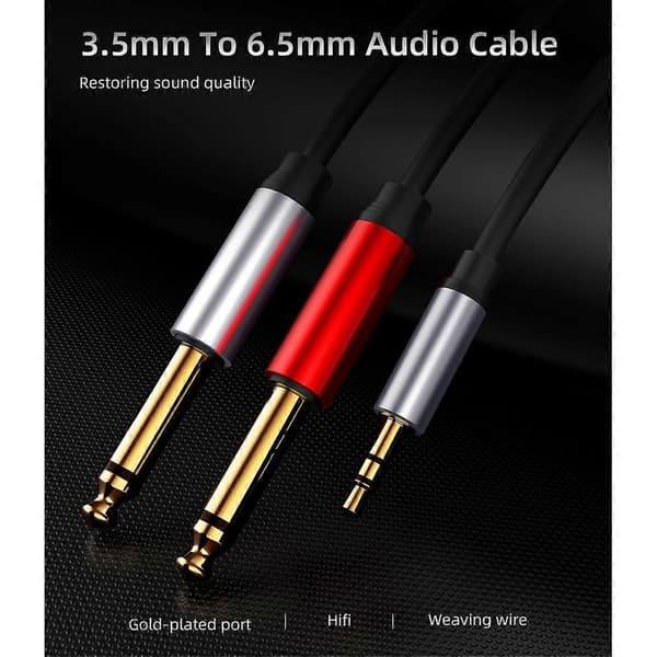 3,5 mm till dubbel 6,5 mm adapterjack ljudkabel AUX-splitter för gitarrmixer