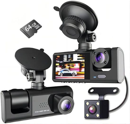 Bil Dashcam Trippel 1440P+1080P+1080P, 24-timers parkeringsovervåking, nattsyn, G-sensor