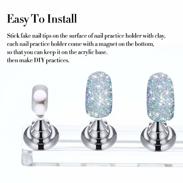 2 Set Akryl Nagelkonst Övningsställ Magnetisk Nagelspetshållare Träning Fingeragel Displayställ DIY Nagel Kristallhållare och 90 Delar Vit