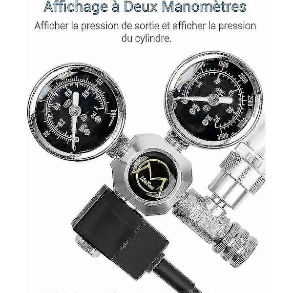 Akvarie CO2 regulator med 12V adapter, trykreducer til akvarium, dobbelte trykmålere inklusive bobletæller og kontraventil, W21.8 interface