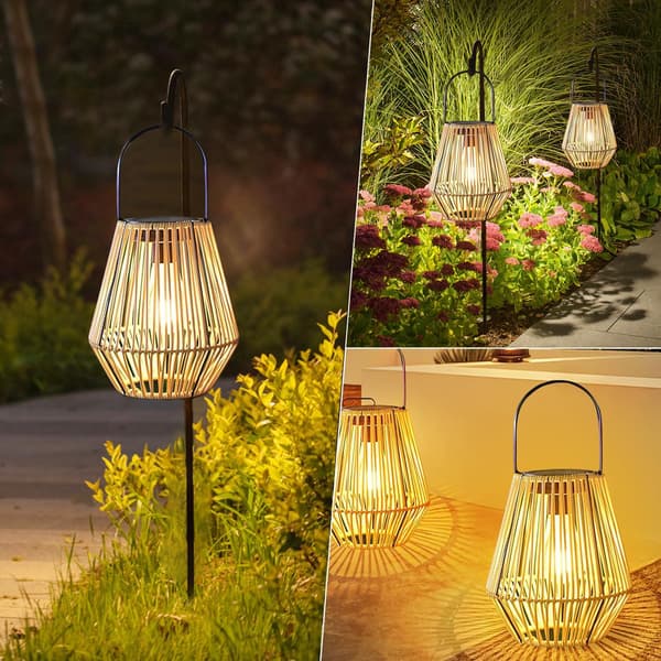 Decorative Rattan Solar Lantern IP44 Hanging Solar Light for Outdoor Garden