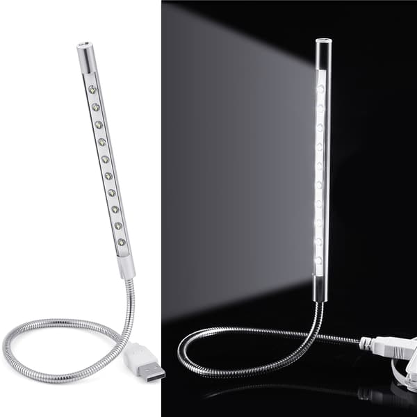 Stilfuld bærbar USB LED-lampe til PC/laptop - Sølv (10 stk.)