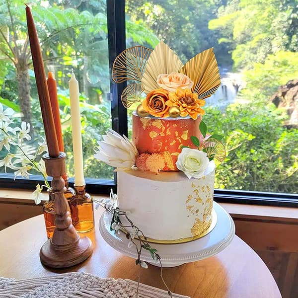 Gyllent palmeblad dekorasjon blomst for kake topper papir bursdag 4