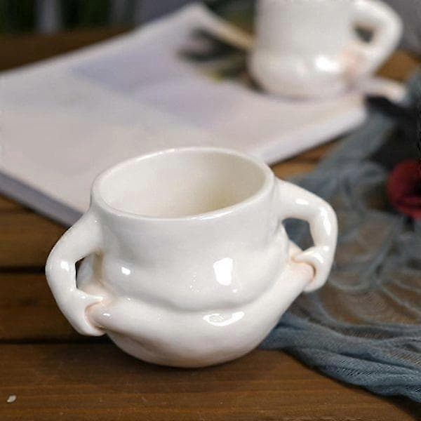 Kreativ keramisk kaffemugg vit med handtag