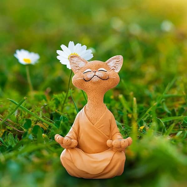 Zen Kattstaty Harts Dekorationsfigur Trädgård (Orange)
