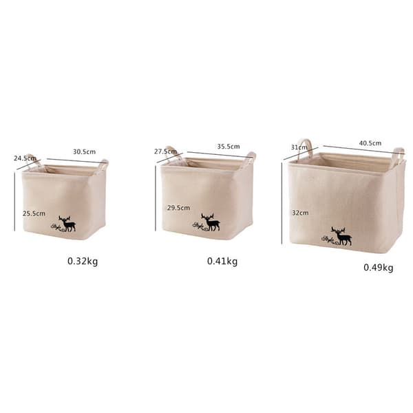 Beige Cotton Laundry Basket with Handles, Cute Foldable Clothes Sundries Bag Bin Holder Organizer-L