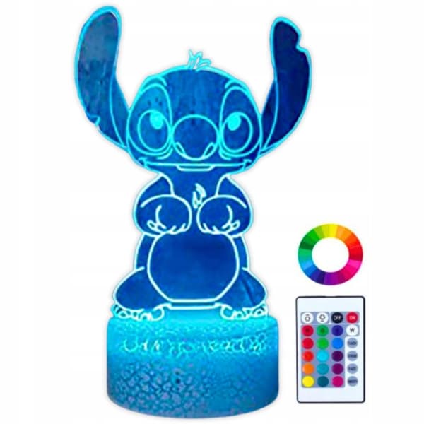 Lilo og Stitch STICH 16 LED 3D Nattlampe for barn + fjernkontroll