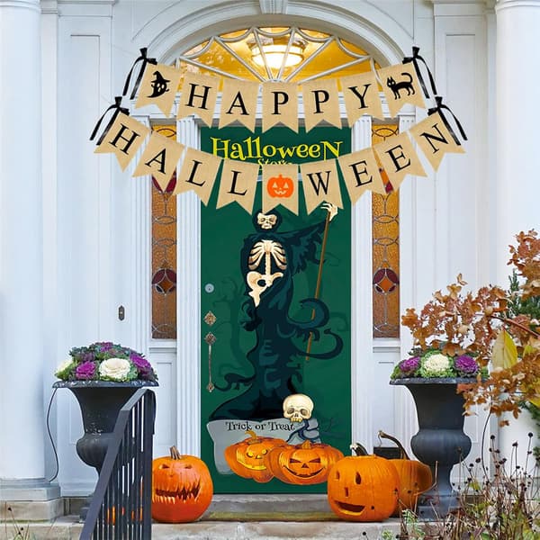 Glad Halloween Jutebanner Græskar Heks 2 stk. Hjemmefest Dekoration