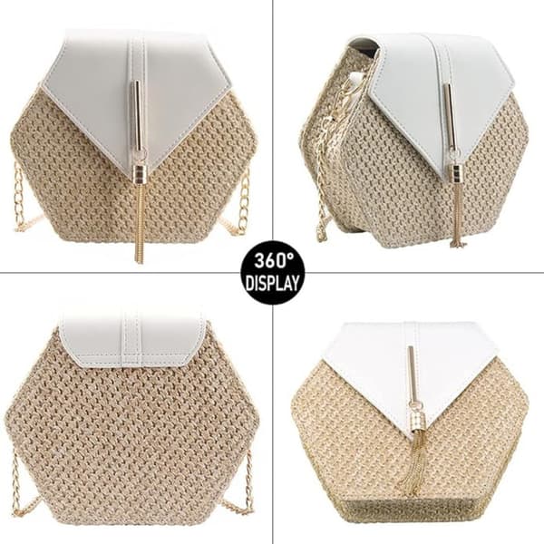Dam Crossbody Väska Halm PU-läder Strandväska