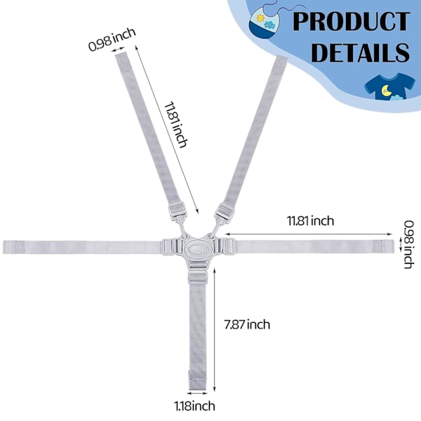 Universaalit syöttötuolin hihnat, turvallisuus ja mukavuus 5 pisteen vauvan turvavyö, tukeva ja kevyt rattaille ja lastenvaunuille