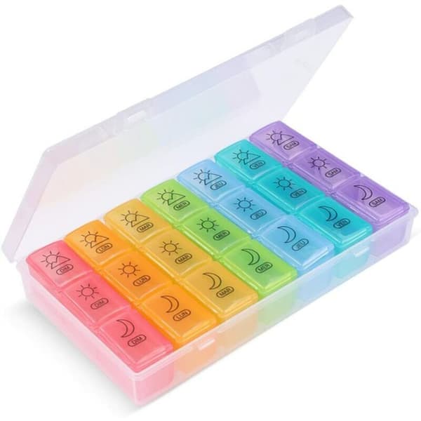 French Weekly Pill Box 7 Days 21 Compartments 3 Times Multi-colored Weekly Pill Box Medicine Box, Sunny