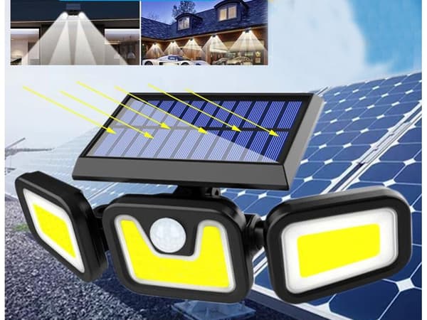 Solar hagelampe med bevegelsessensor, justerbar LED-flomlys, IP67 vanntett, utendørs sikkerhet