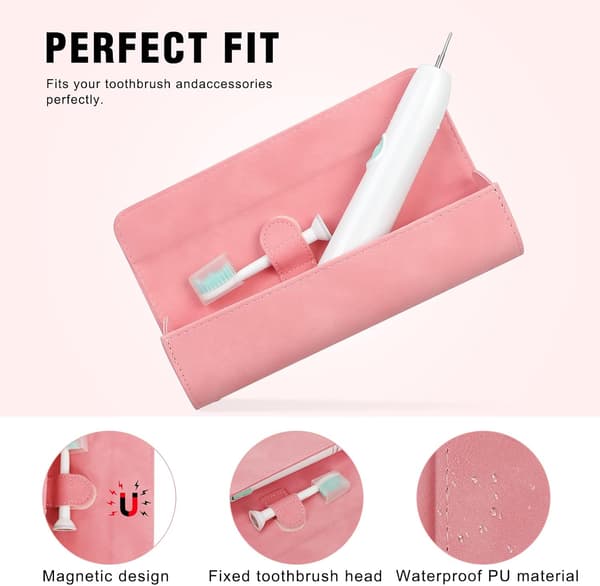 1 st rosa resefodral för elektrisk tandborste - PU-läder