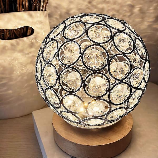 Krystall USB Bordlampe Sølv Krystallkule Med Trefot Sengelampe Dimbar Moderne Natt