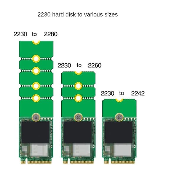 NGFF M.2 NVMe-adapter 2230 til 2242/2260/2280, 2242 til 2280, 2260 til 2280