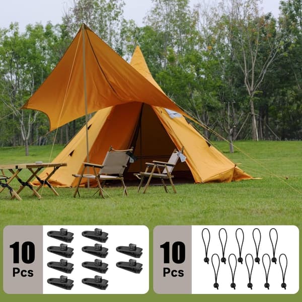Tarp Clips 10 Pieces - Tent Clamp Awning Clamp - Camping Awning Clamp - With 10 Elastic B&s
