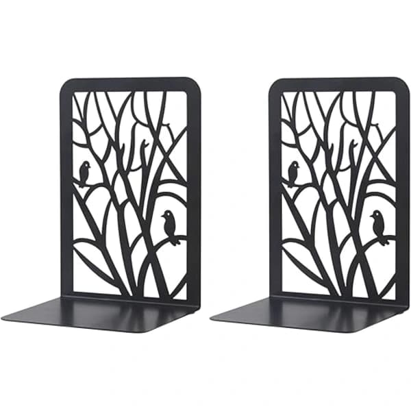 Metal Bookends (Black), 1 Pair Bookends for Kids, Tree Design
