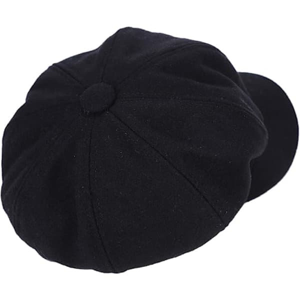 Sort uld-newsboy-hat til kvinder og piger med skygge