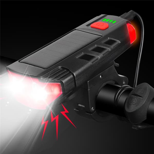Solar-powered USB Bicycle Light with 6 Modes, Headlight for Cycling, Fits All Mountain and Road Bikes