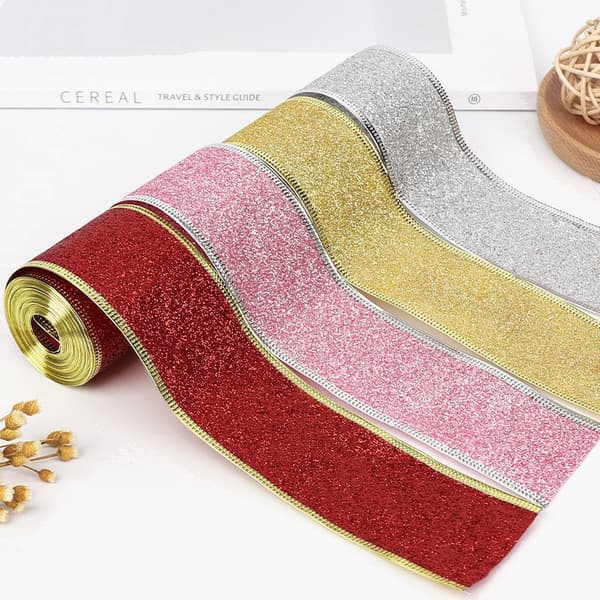2 x 10m Glitterband Julgran 5m/rulle 50mm Silver