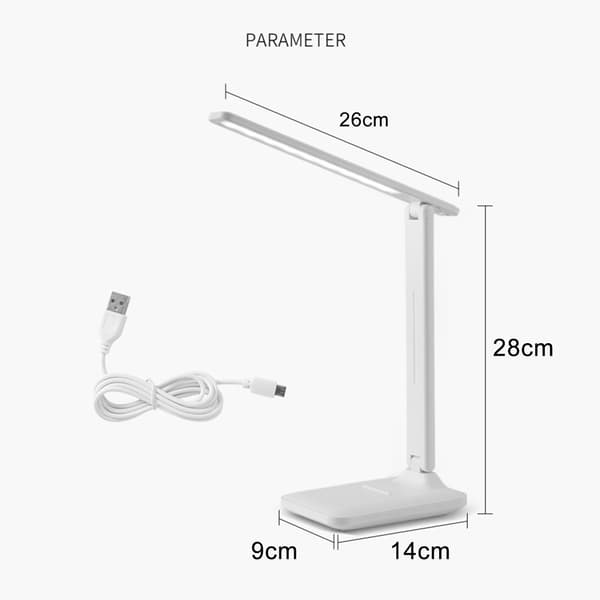 LED-bordlampe, berøringsdimmer, øyebeskyttelse, 180° sammenleggbart stativ, plug-in, læring