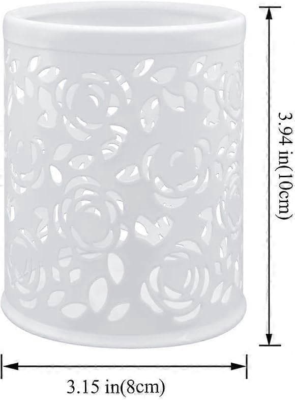 Metal Pen Holder, Rose Pattern Makeup Brush Holder, Cylinder Shaped Pen Holder