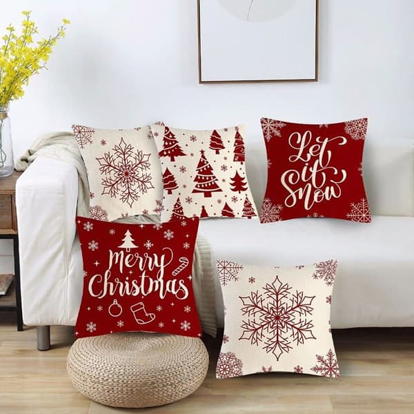 4 st röda julkuddfodral God Jul örngott 45x45 cm linne