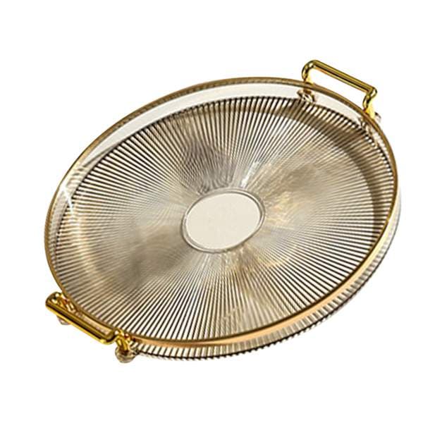Round Tray with Handle Multifunctional Transparent Round Serving Tray for Bread Fruit Dessert Snacks Kitchen Bathroom Amber Gold