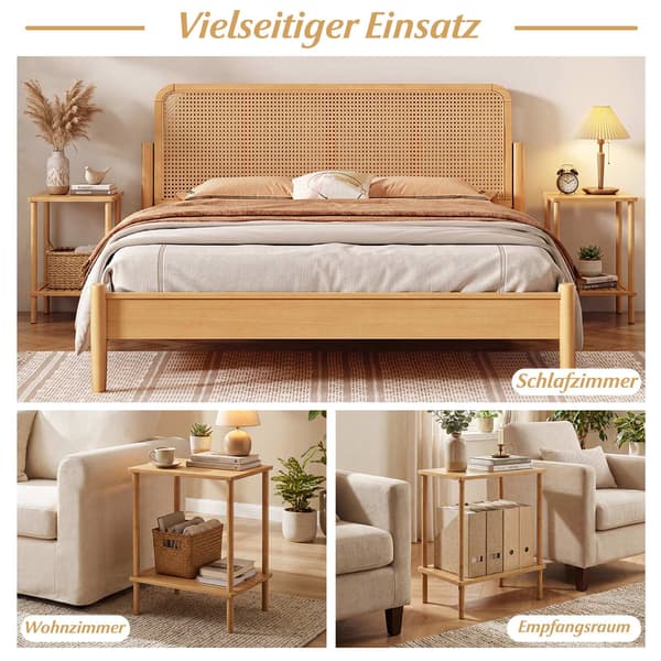Sidebordsett i bambu med 2 etasjer – 40x30x55 cm, naturfarget