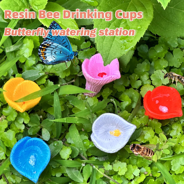 5-pakkaus mehiläisten juoma-asema, puutarhamehiläisten kuppi, mehiläisten perhosjuoma-asema mehiläisten juoma-automaatti ulkopuutarhan pihan koristeluun yellow