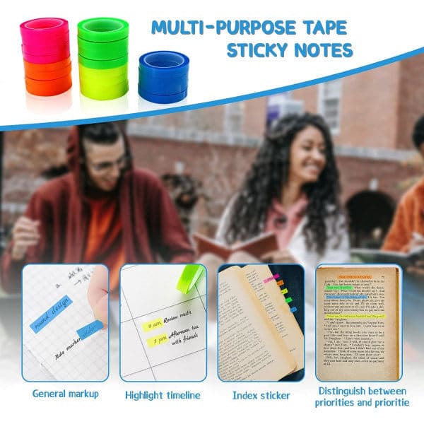CDQ 20 Rolls Transparent Writable Overlay Tape Sticky Notes 5 Bright Colors Book Tabs 0.6 cm × 5 m