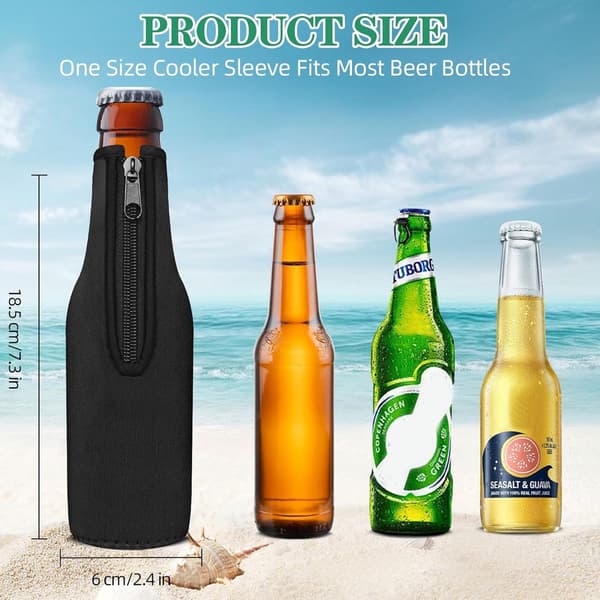 Neoprene Beer Bottle Cooler, 12 oz Longneck, Non-Slip, Keeps Beer Cold, Black, 6-Pack