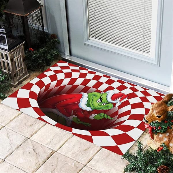 Illusjonsdørmatte, sklisikker dørmatte juledekorasjon, 3D Visuell