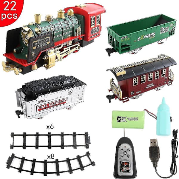 Train Toy Set, Rechargeable Electric Train With Remote Control, Steam, Light and Sound
