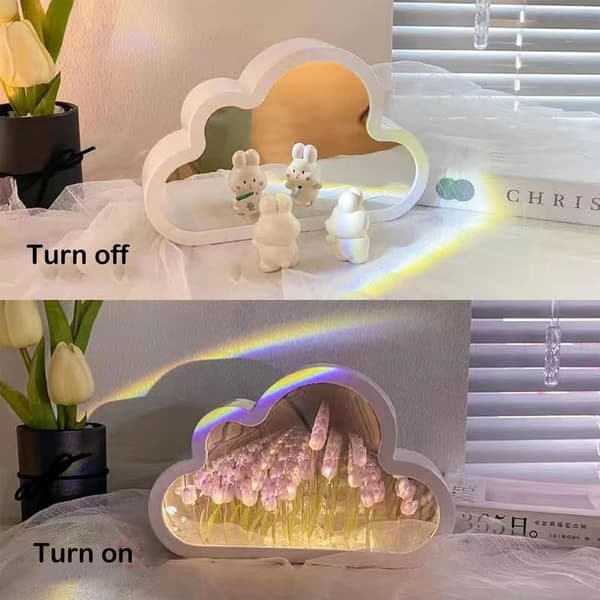 20 Blomstersky Tulipanspeil Nattlys, DIY LED-dekorasjon for soverom (Rosa) Rosa