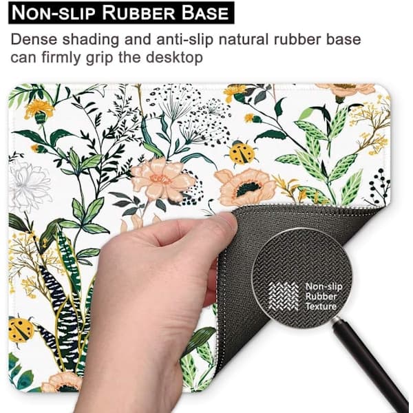 Blomstermusematte med kunstdesign, liten tilpasset musematte for spill, datamaskin, kontor kvinner menn, sklisikker gummibase, sydde kanter, vanntett